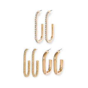 SUGARFIX by BaubleBar Gold, Twist, Crystal Huggie Hoop Earrings - 3 Pairs NWT